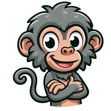 A cheerful cartoon monkey with hands clasped together, expressing happiness and positivity.
