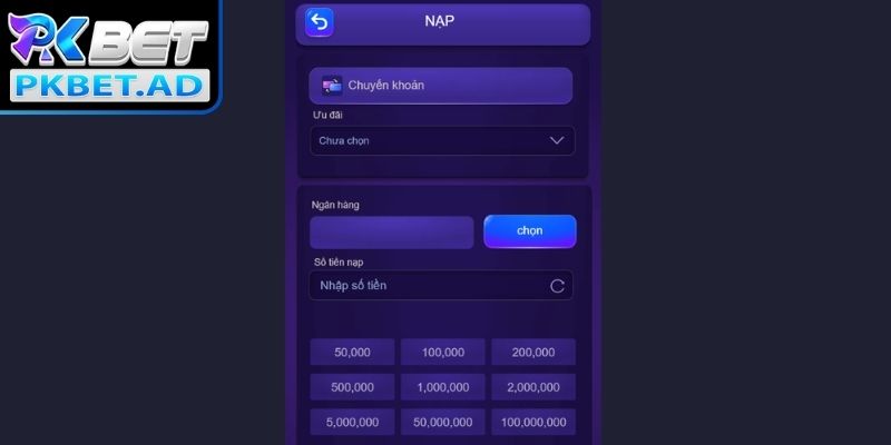 Cách nạp tiền trên hệ thống Pkbet